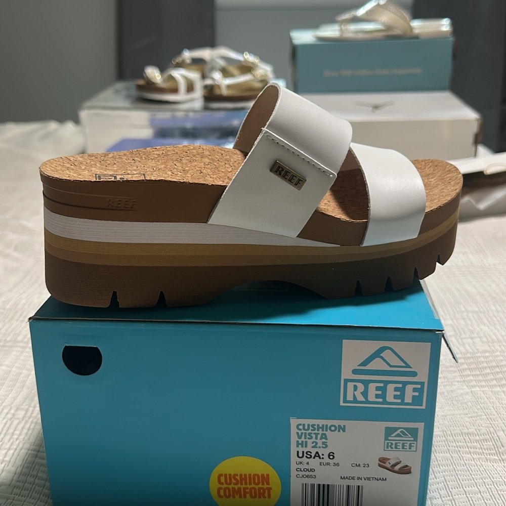 Reef White and Tan Platform Sandals